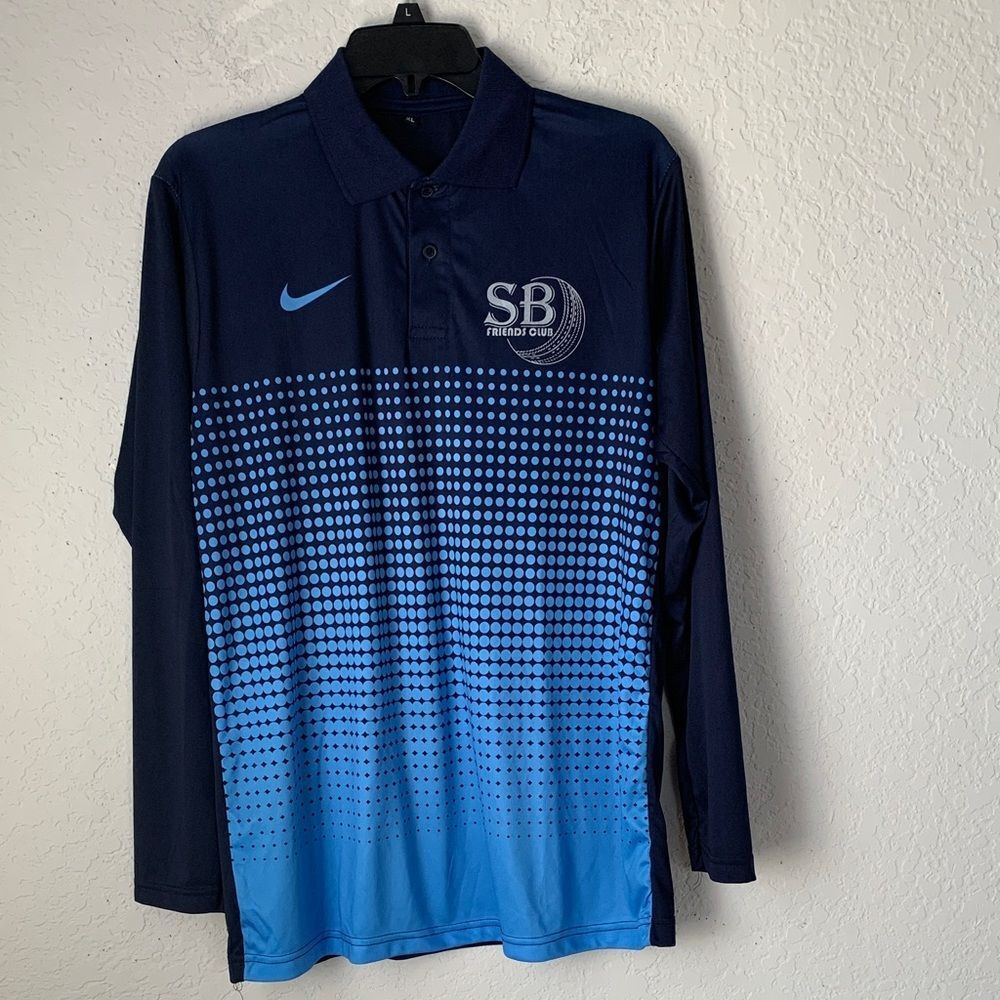 Men's Navy and Light Blue Long Sleeve T-Shirt